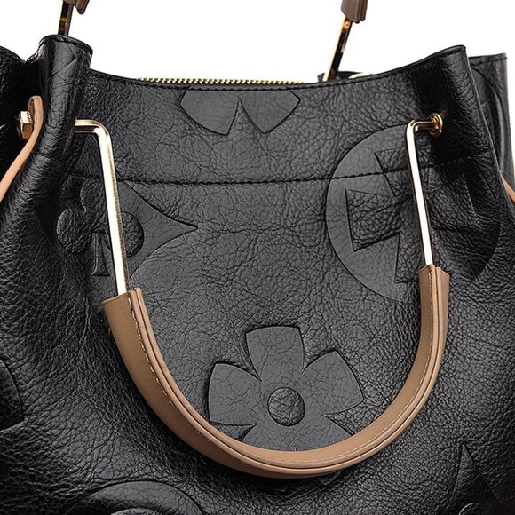 Vegan Leather Floral Embossed Bucket Bag for Women Large Tote Crossbody Hobo Sty - Picture 6 of 9